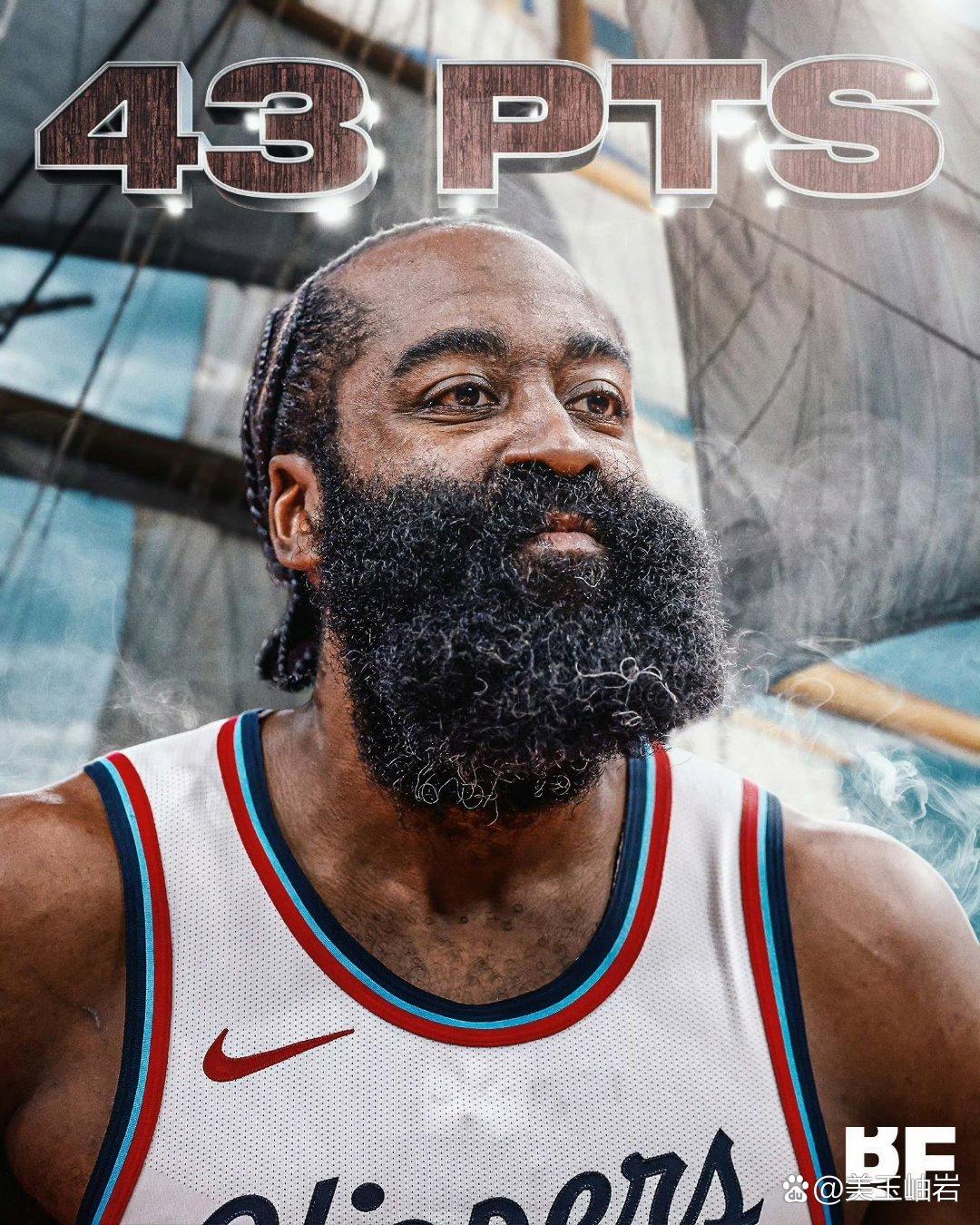 哈登创下最老40+三双纪录助快船终结6连败